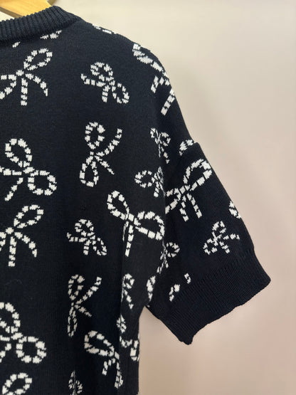 Casaco Infantil Tricot Lacinhos Bordados Pérolas e Cristais Preto - Pituchinhus