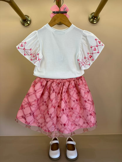 Conjunto Infantil Festinha Blusa Bordada e Saia Tule Minnie - Animê