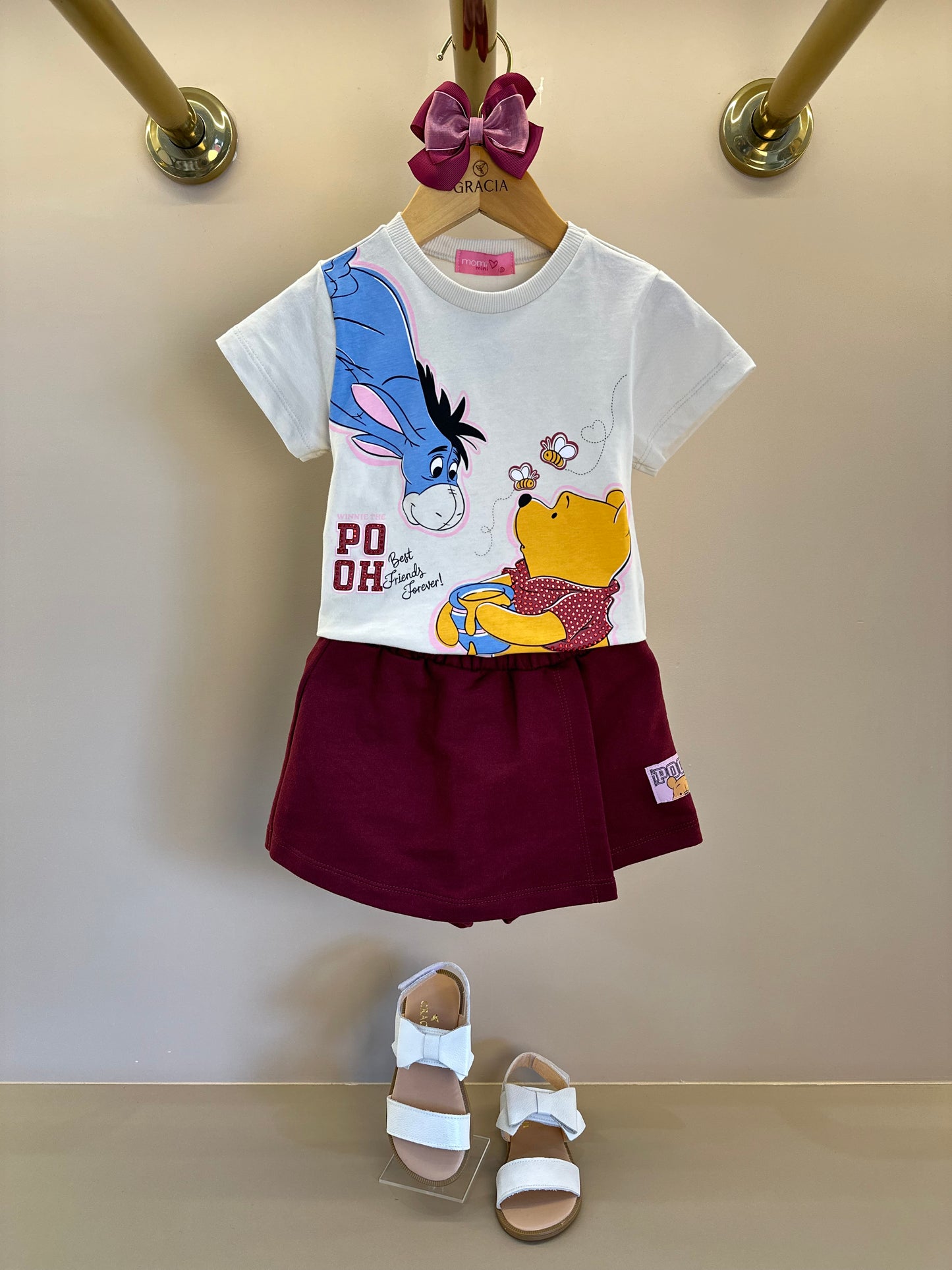 Conjunto Infantil Blusa Ursinho Pooh e Shorts Moletom - Momi