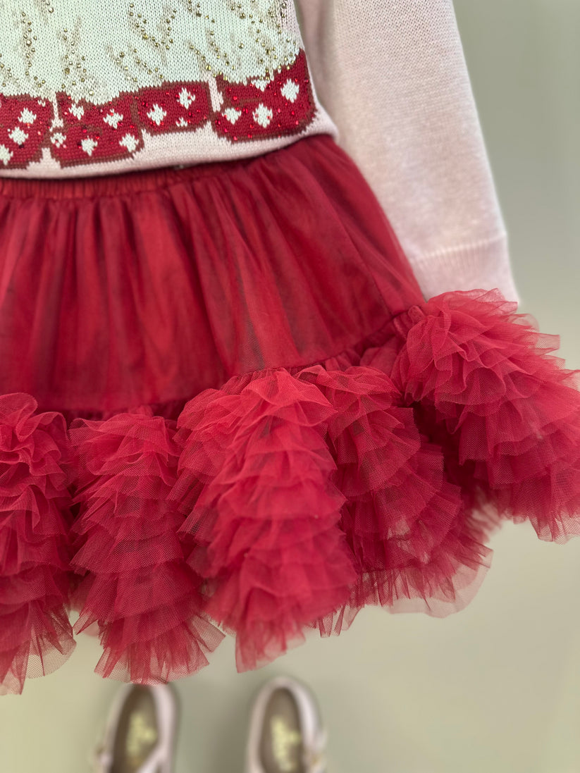 Saia-shorts Infantil Tule Babados Frufru Bala de Cereja - Pituchinhus