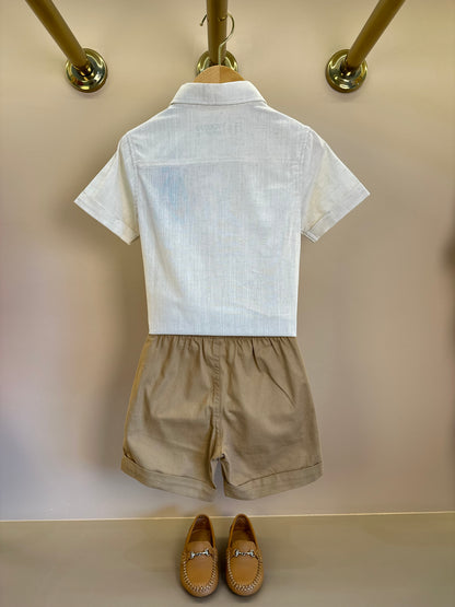 Conjunto Infantil Camisa Manga Curta e Bermuda Off White - Youccie