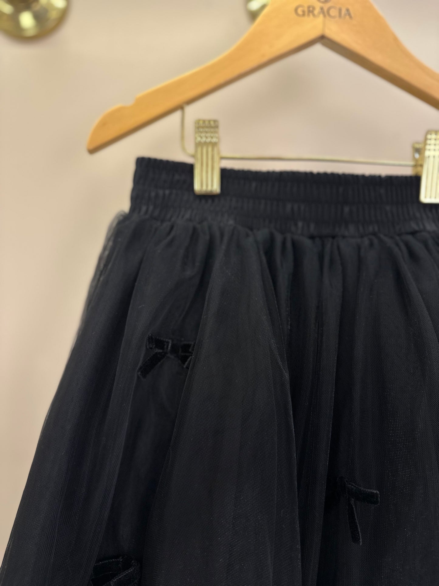 Saia-shorts Infantil Tule Lacinhos Veludo Preta - Pituchinhus