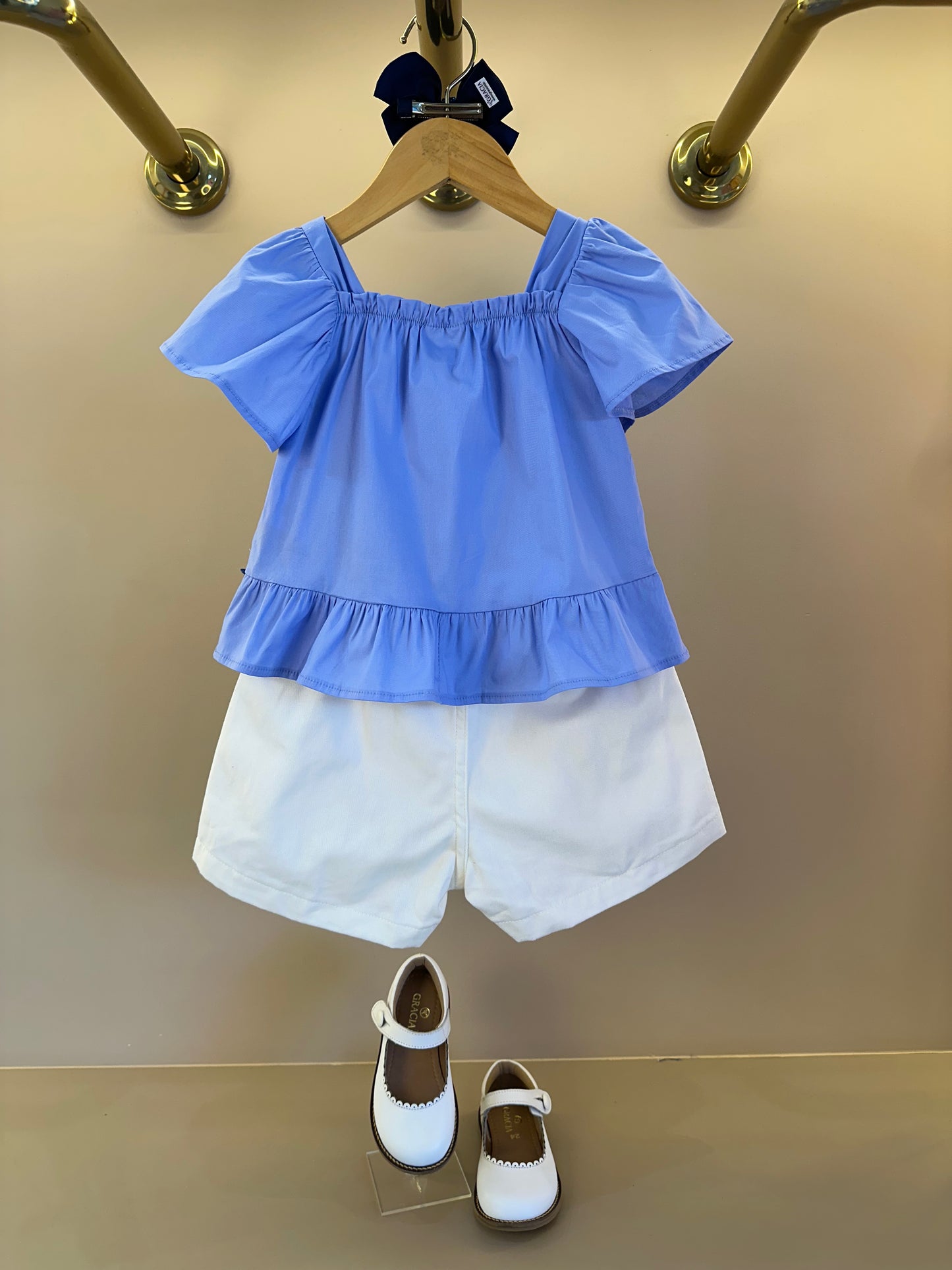 Conjunto Infantil Bata Ombro à Ombro Bordado Floral e Shorts Cós Elástico - Momi