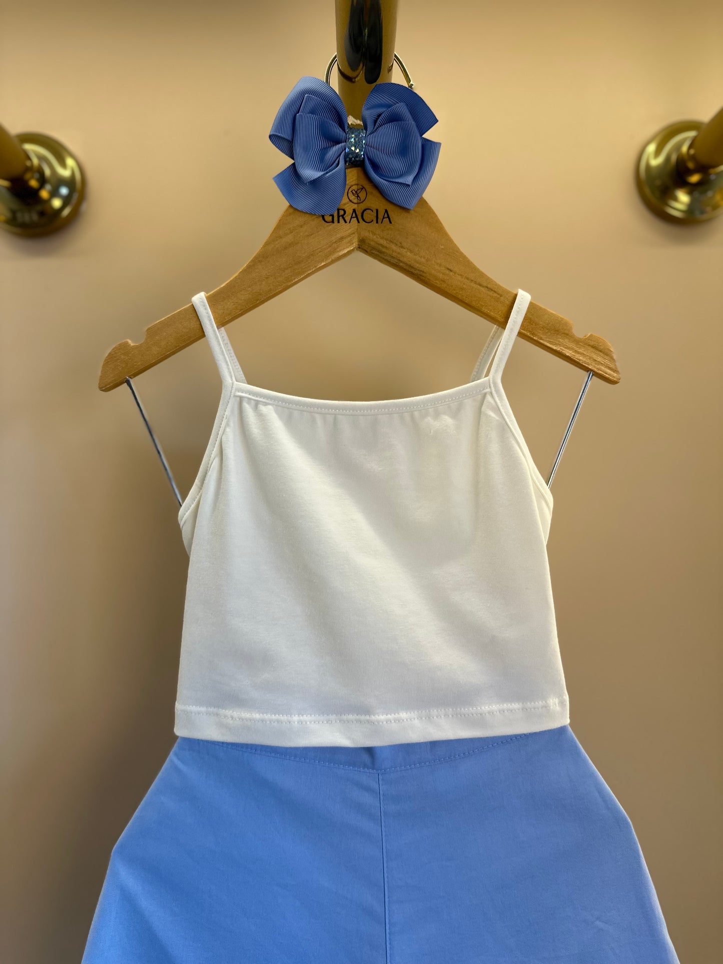 Conjunto Infantil Blusa Capa Floral Azul e Shorts Alfaiataria Azul - Luluzinha