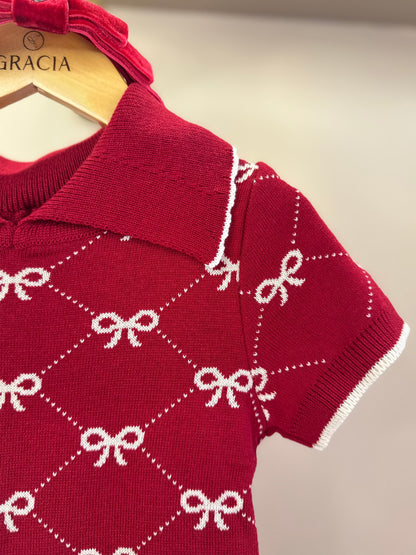 Conjunto Infantil Blusa Polo e Calça Jogging Lacinhos Bala de Cereja - Pituchinhus