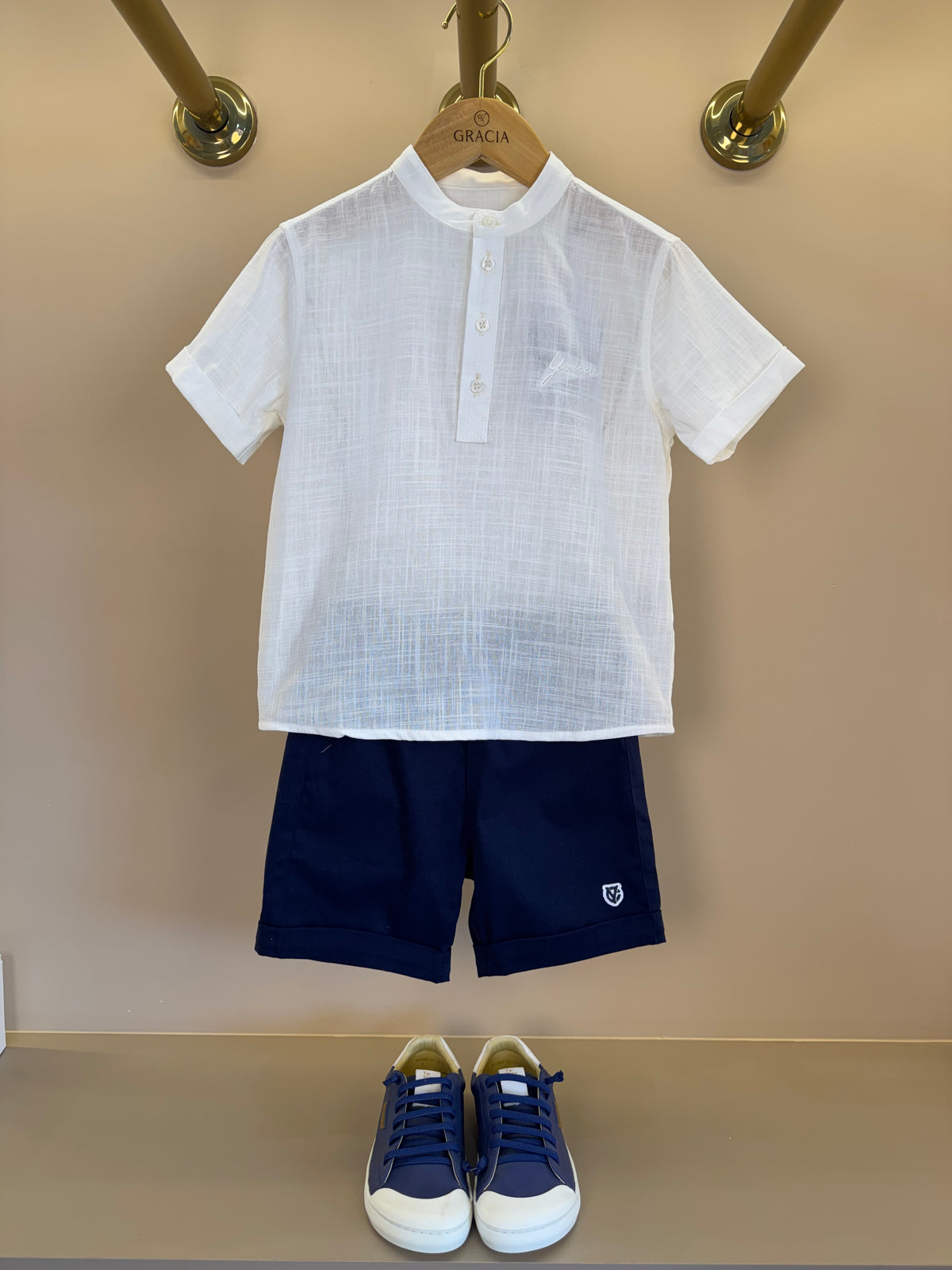 Conjunto Infantil Camisa Polo Off White e Bermuda - Youccie