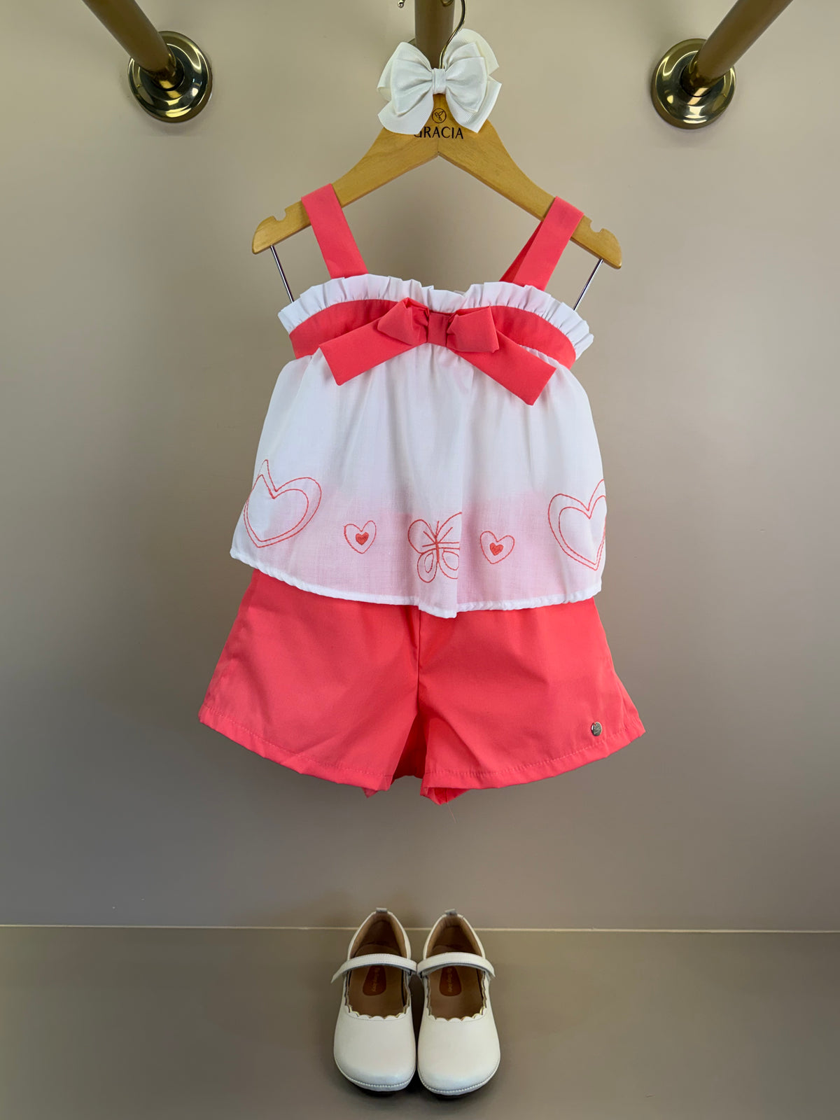 Conjunto Infantil Blusa Bordado Laço Maxxi e Shorts Rosa - Mon Sucré