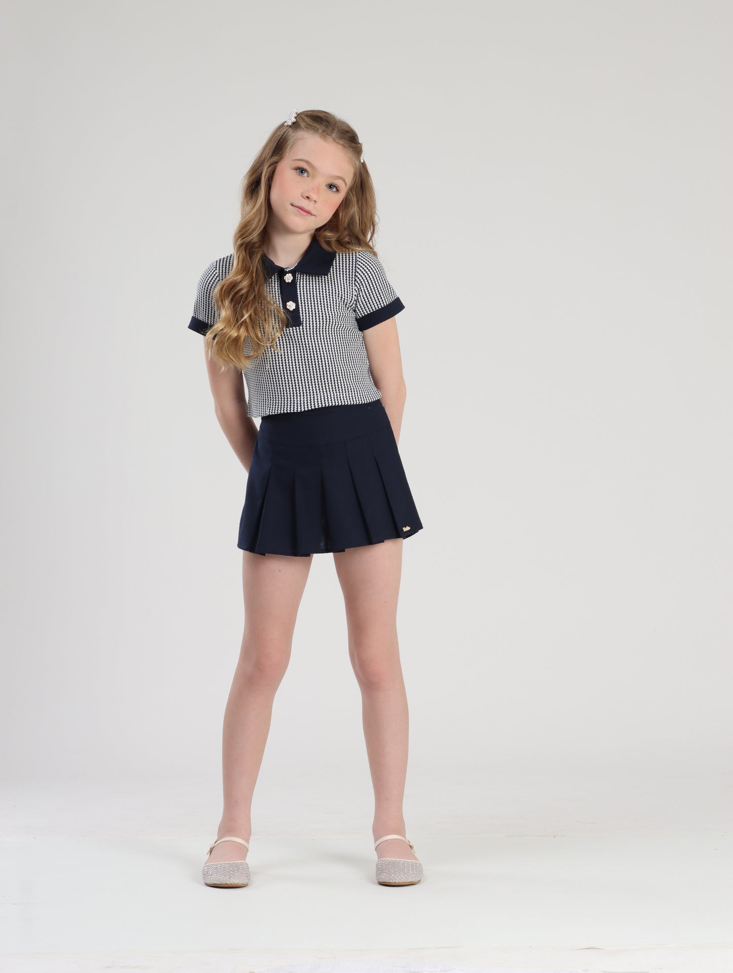 Conjunto Infantil Polo Navy e Shorts-saia Marinho - Luluzinha