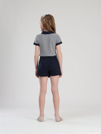 Conjunto Infantil Polo Navy e Shorts-saia Marinho - Luluzinha