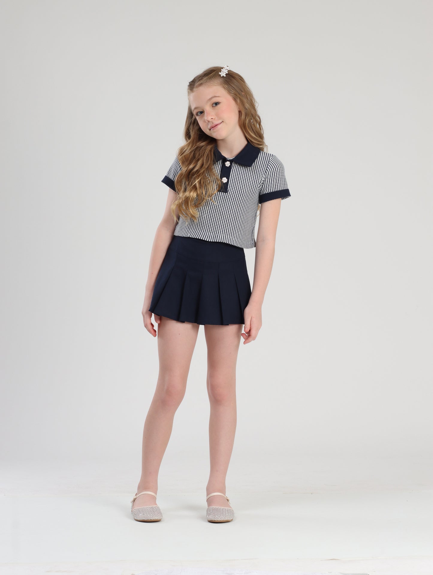 Conjunto Infantil Polo Navy e Shorts-saia Marinho - Luluzinha