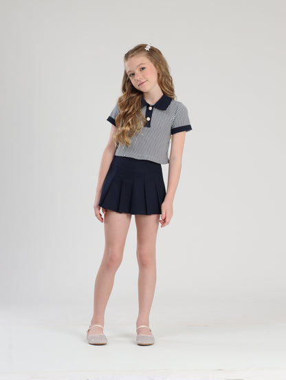 Conjunto Infantil Polo Navy e Shorts-saia Marinho - Luluzinha
