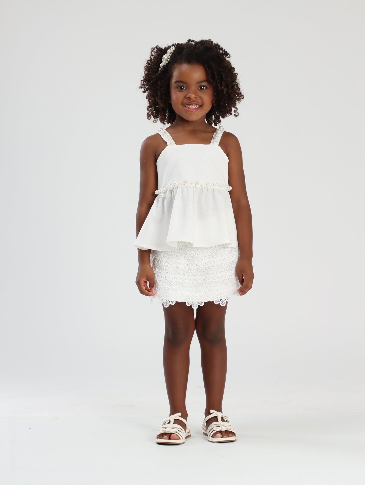 Conjunto Infantil Bata e Shorts-Saia Renda Bordados - Luluzinha