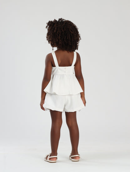 Conjunto Infantil Bata e Shorts-Saia Renda Bordados - Luluzinha