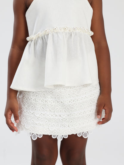 Conjunto Infantil Bata e Shorts-Saia Renda Bordados - Luluzinha