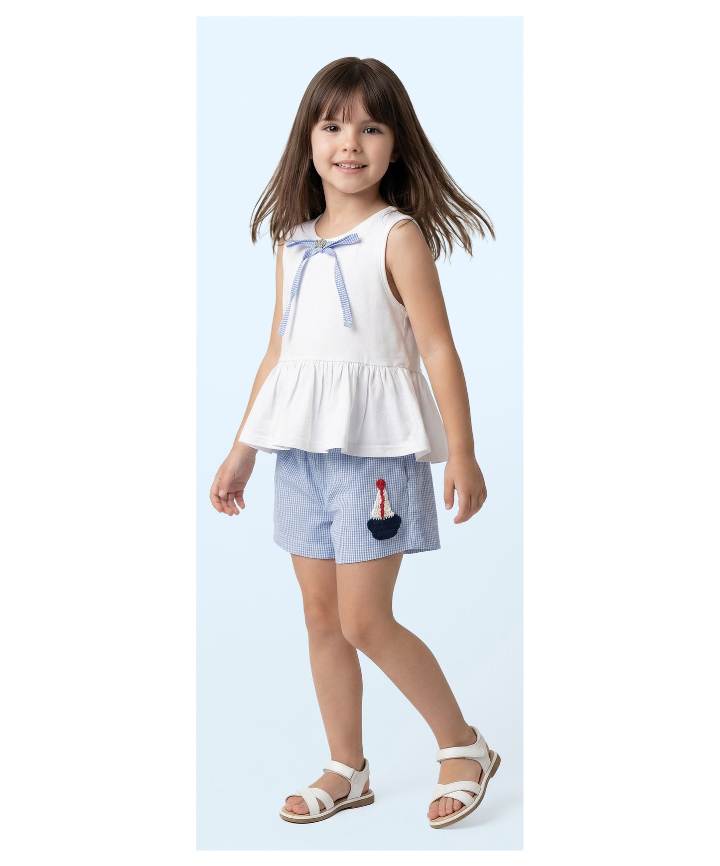 Conjunto Infantil Blusa Detalhe Laço e Shorts Aplicação de Crochê - Luluzinha