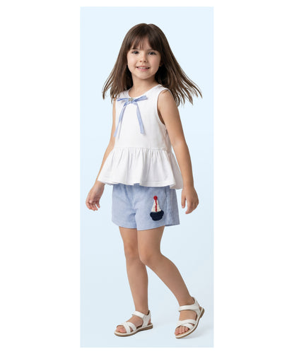 Conjunto Infantil Blusa Detalhe Laço e Shorts Aplicação de Crochê - Luluzinha