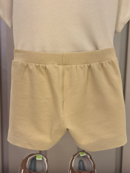 Conjunto Bebê Body Suedine Algodão ML Trio Teddy e Bermuda Moletom Algodão Bege - Dame