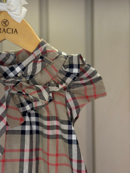 Conjunto Baby Algodão Bata Xadrez e Legging Preta - Um Mais Um