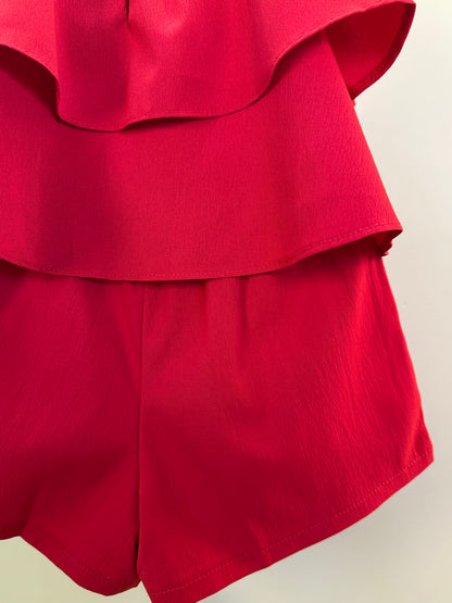 Conjunto Infantil Blusa Babado Laço Lateral e Shorts Vermelho - Mon Sucre