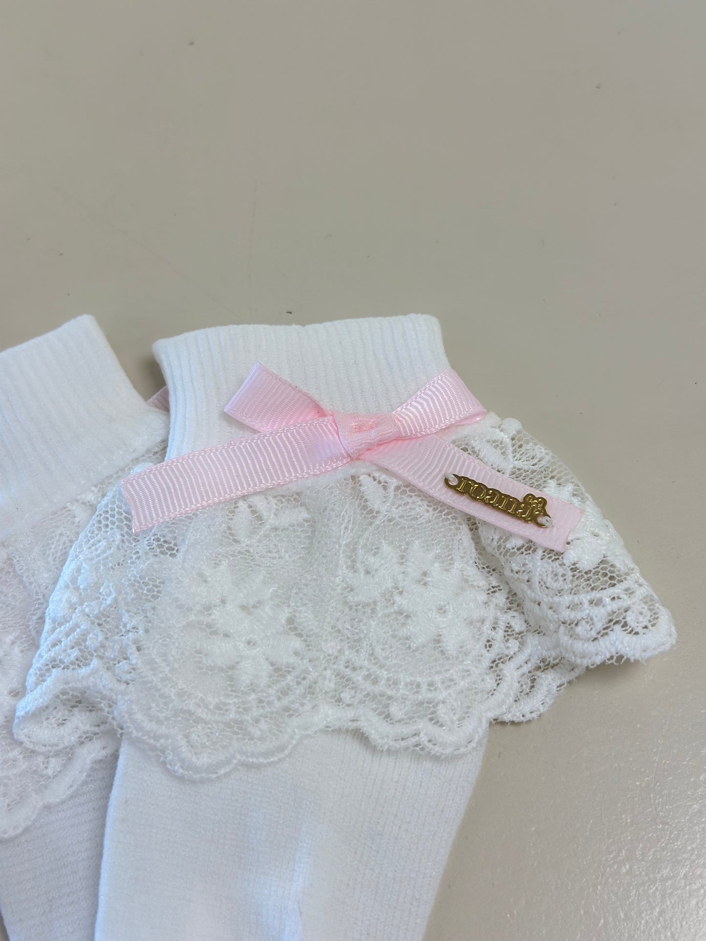 Meia Infantil Clássica Renda Lacinho Rosa Claro - Roana
