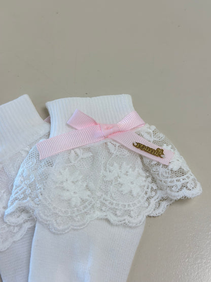 Meia Infantil Clássica Renda Lacinho Rosa Claro - Roana