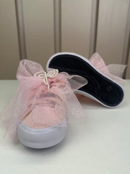 Tênis Infantil Casual Rendado Laço Tule Rosa Claro - Luluzinha
