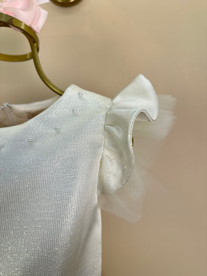 Vestido Infantil Festa Jacquard  Com Tule e Pérolas - Petit Cherie