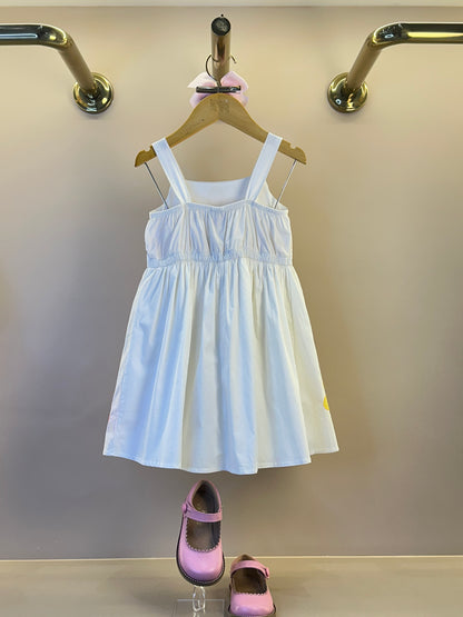 Vestido Infantil Alças Fina Bordado Flores Off White - Momi
