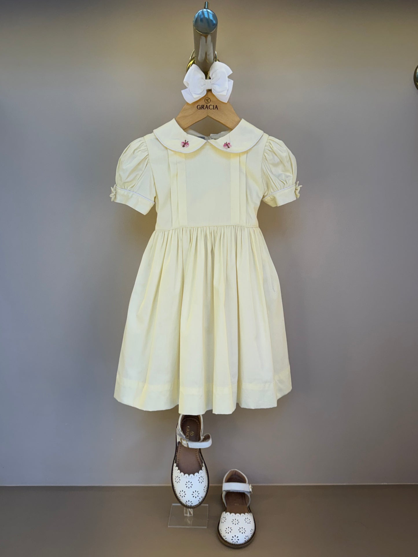 Vestido Infantil Algodão Bordado Borboleta Amarelo - Gracia