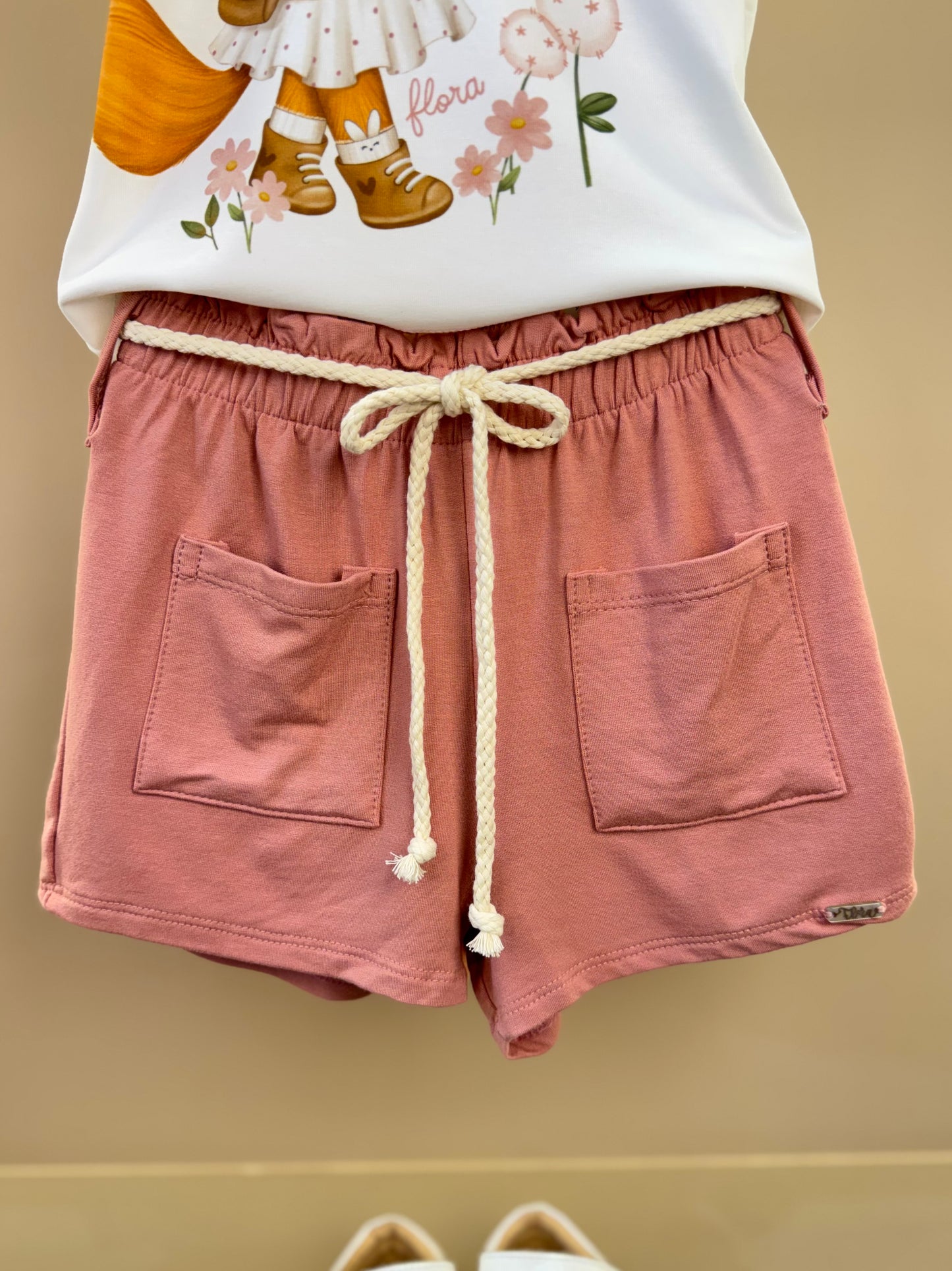 Conjunto Infantil Blusa MC e Short Rosa Aloha - Infanti