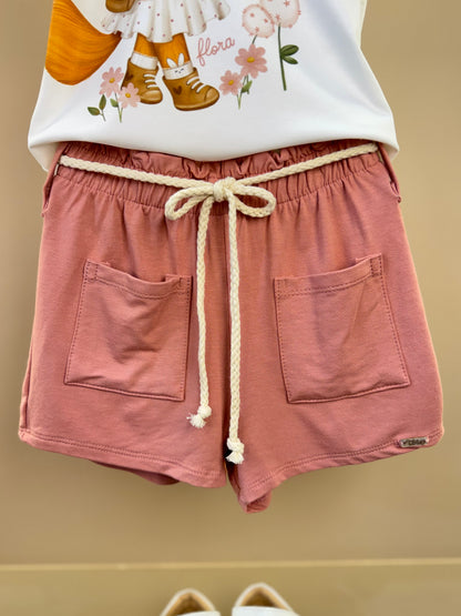 Conjunto Infantil Blusa MC e Short Rosa Aloha - Infanti