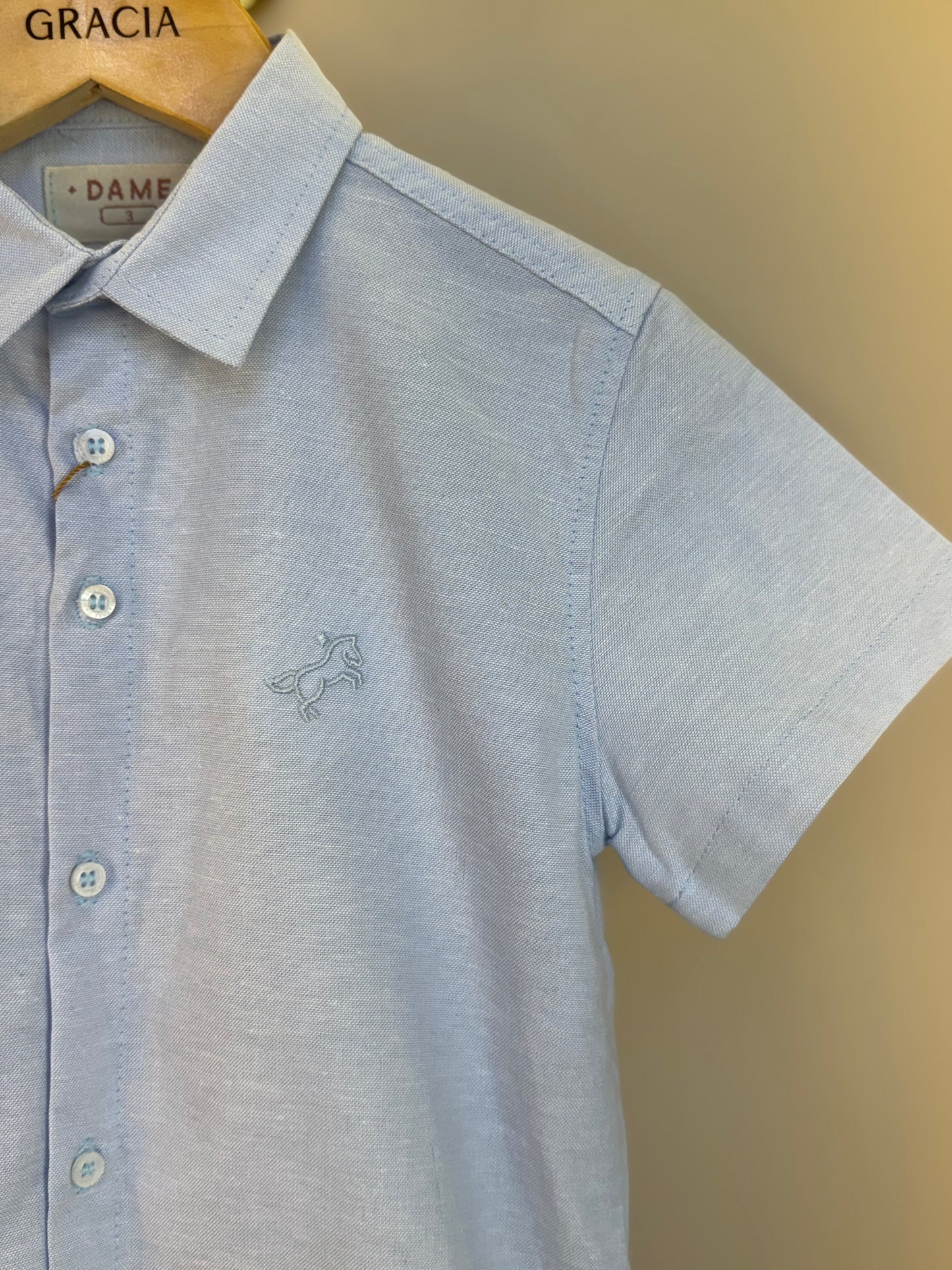Camisa Infantil MC Oxfordine Azul - Dame