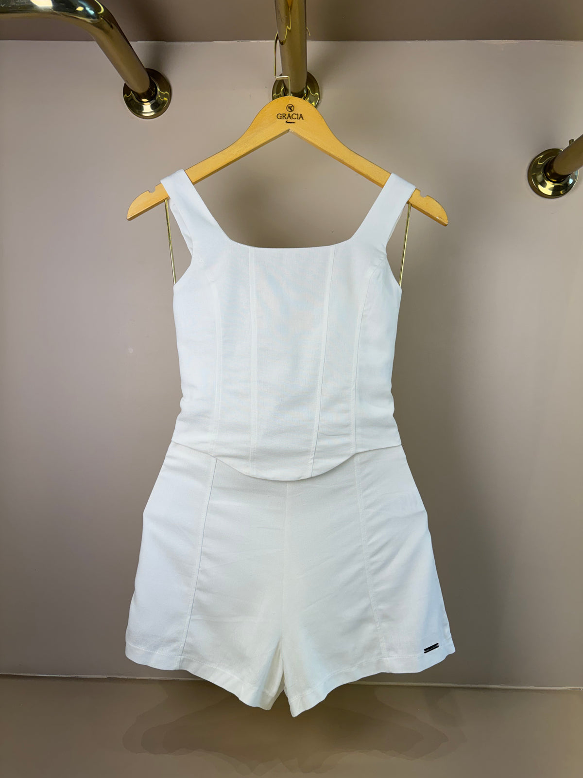 Conjunto Teen Alças Largas e Shorts Off White - Vanilla Cream
