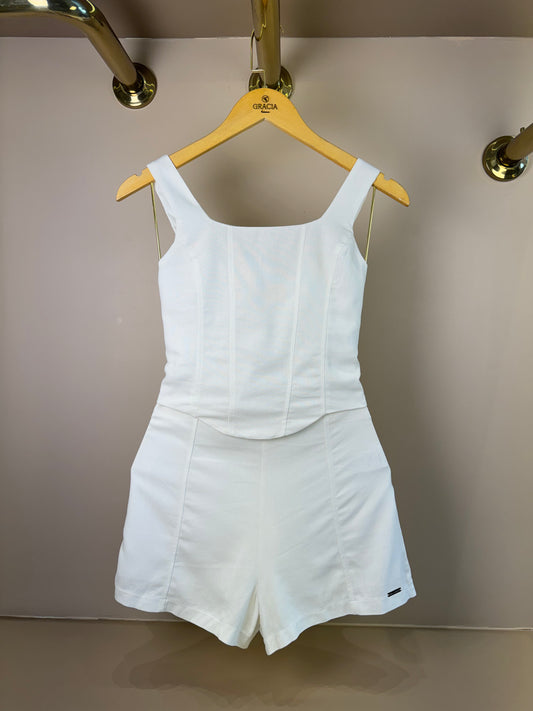 Conjunto Teen Alças Largas e Shorts Off White - Vanilla Cream