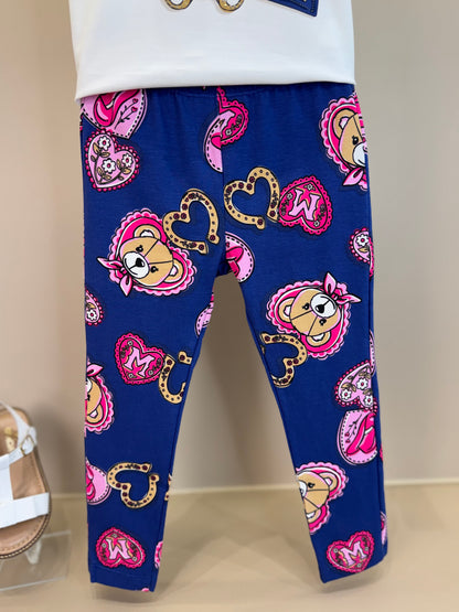 Conjunto Infantil Blusa Ursa Bolsa e Calça Legging Ursinhas Corações - Momi