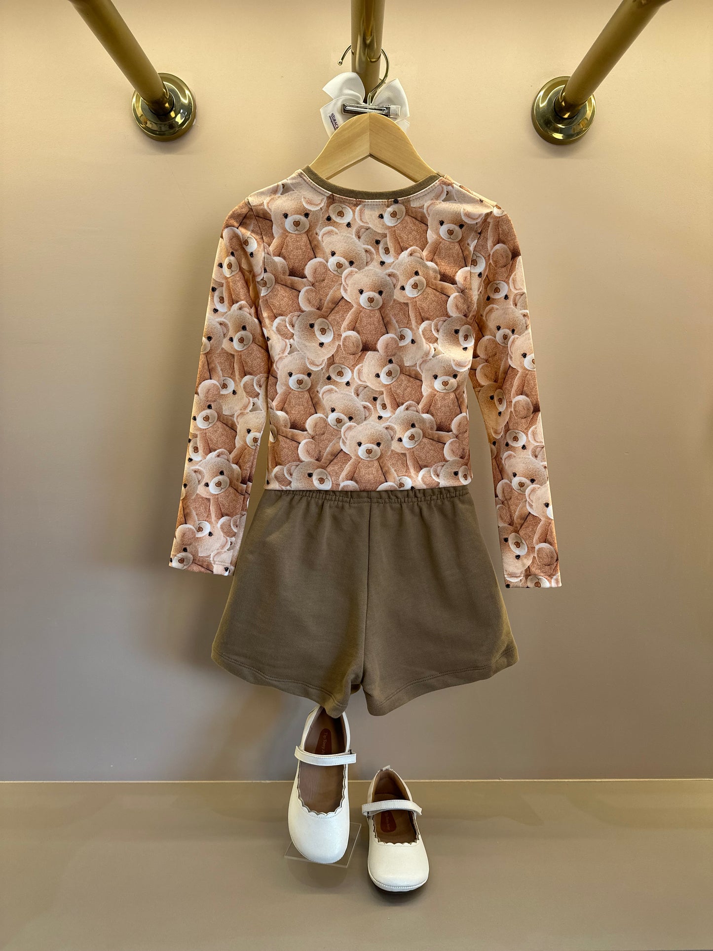 Conjunto Infantil Trio Blusa Ursinhos, Colete Sarja com Elastano e Shorts em Moletom s/ Pelúcia - Infanti