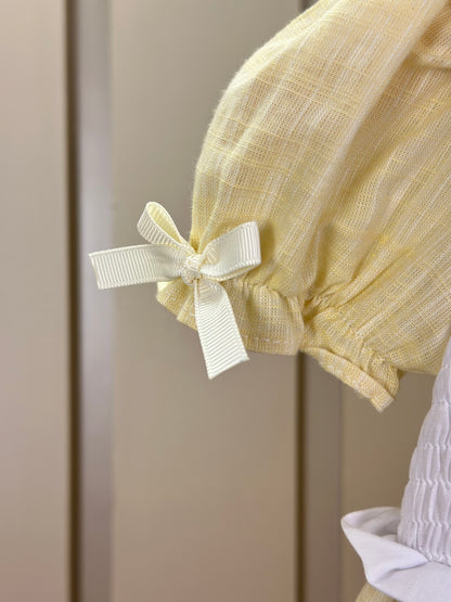 Vestido Infantil Clássico Algodão Golinha e Busto Brancos Bordados Amarelo - Roana
