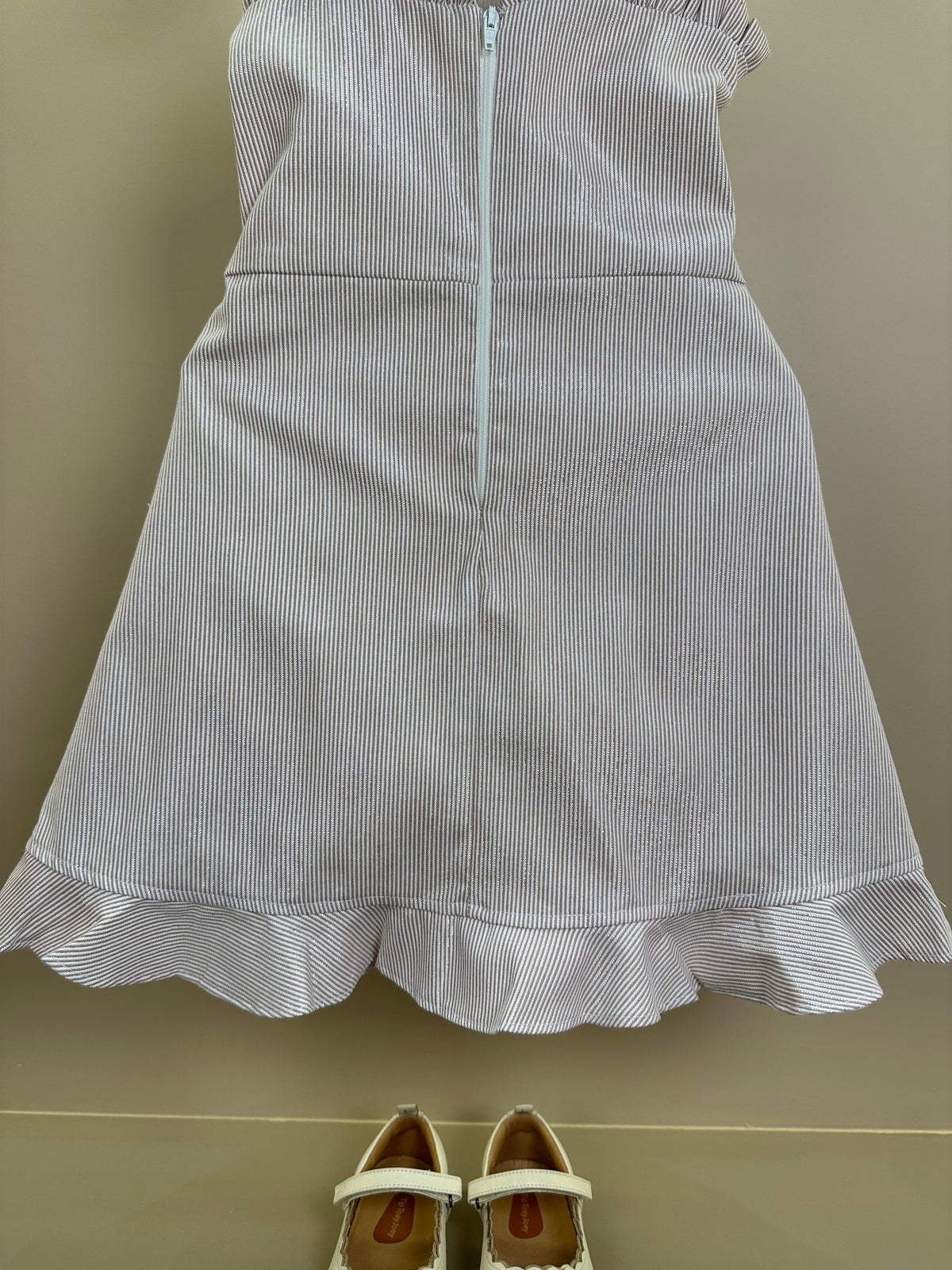Vestido Infantil Festa Franzidos Bege - Petit Cherie