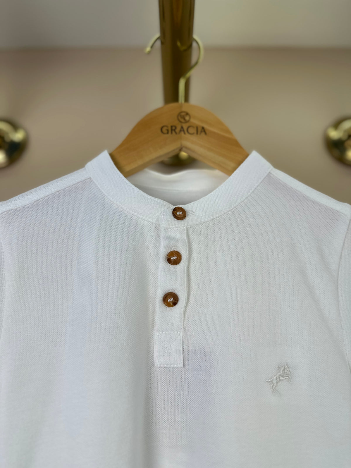Polo Infantil  Piquet Cavalo Bordado Off White - Dame