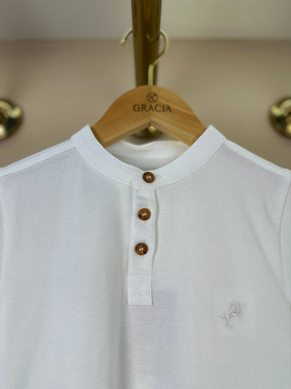 Polo Infantil  Piquet Cavalo Bordado Off White - Dame