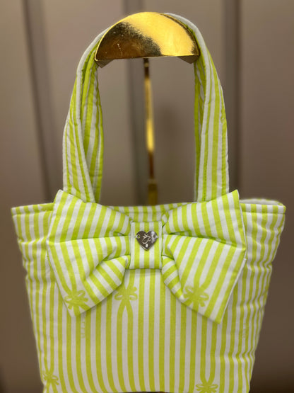 Bolsa Infantil Algodão Laço Puffer e Listras Verdes - Pituchinhus