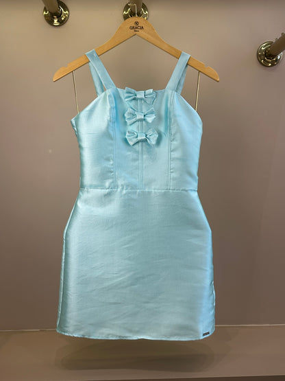 Vestido Teen Acetinado Com Laços Frontais - Vanilla Cream