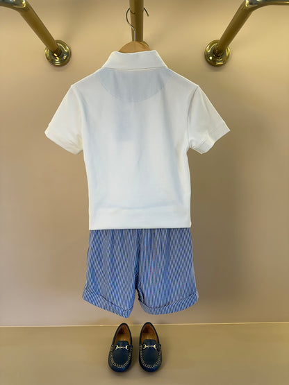 Conjunto Infantil Polo Gola Clássica e Bermuda Listrada
