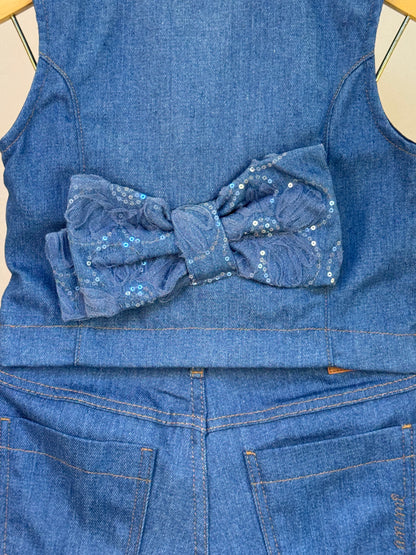 Conjunto Infantil Colete e Shorts Jeans Bordada Tule Flores - Animê