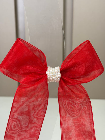 Laço Infantil Organza Vermelho Miolo Pérolas - Roana
