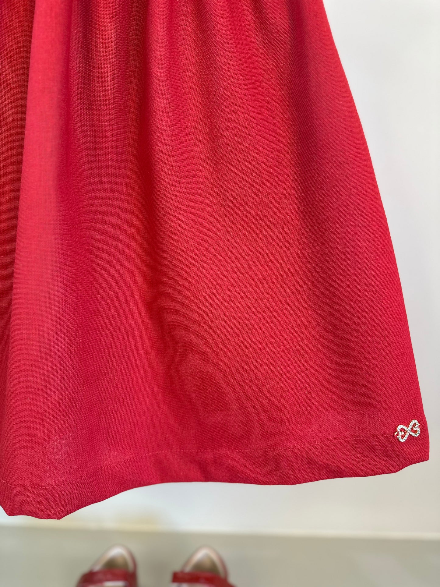 Vestido Infantil Linho Laços Vermelho - Luluzinha