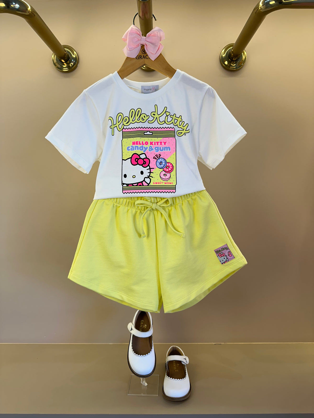 Conjunto Infantil Blusa Hello Kitty e Shorts Cós Elástico - Momi