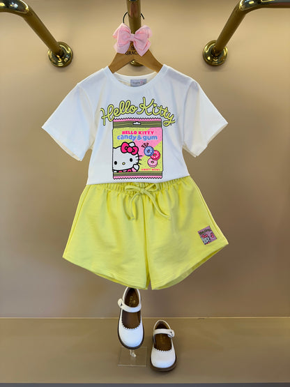 Conjunto Infantil Blusa Hello Kitty e Shorts Cós Elástico - Momi