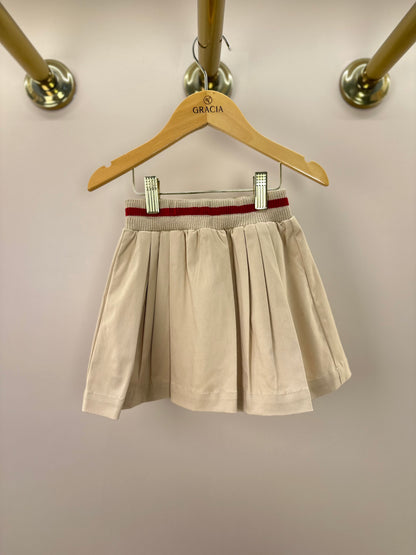 Saia-shorts Infantil Sarja Pregas Cós Tricot Bege - Um Mais Um