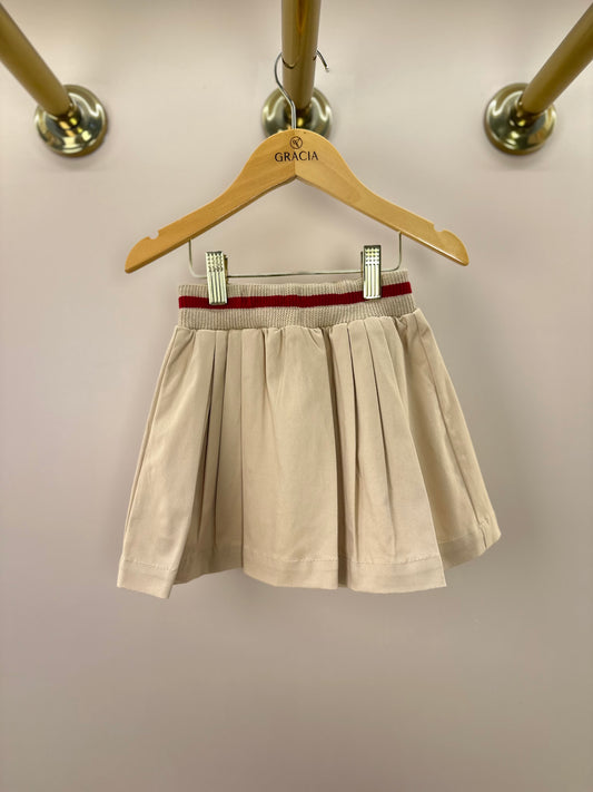 Saia-shorts Infantil Sarja Pregas Cós Tricot Bege - Um Mais Um